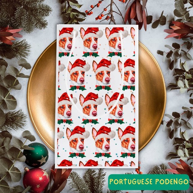 Portuguese Podengo Dog Breed Christmas Stars Small Gift Bag (Creator Uploaded)