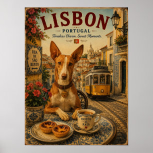 Portuguese Podengo in Lisbon Vintage Travel Art Poster