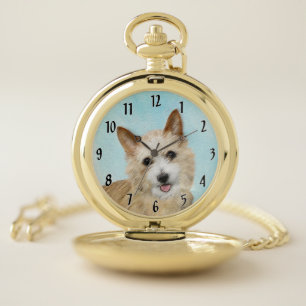 Portuguese Podengo Pequeno Painting - Original Art Pocket Watch