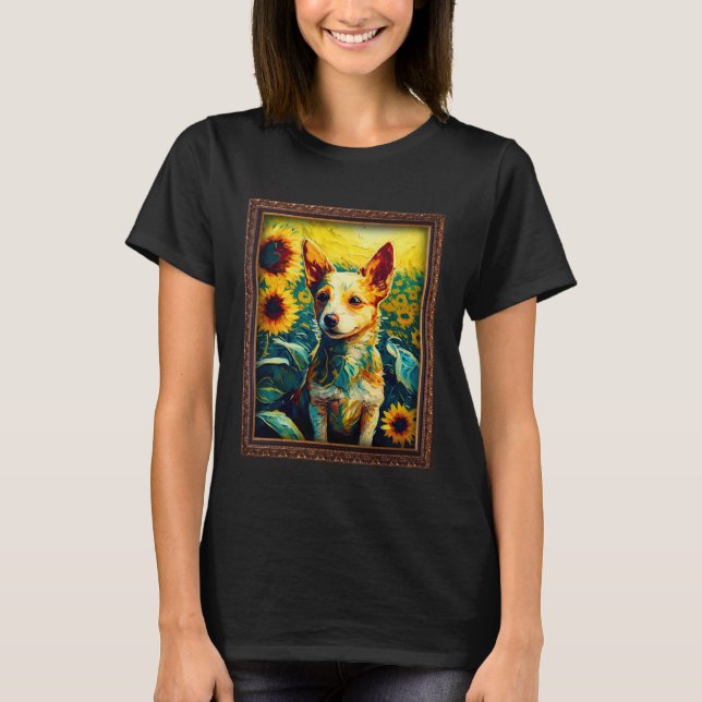 Portuguese Podengo Pequeno Painting Sunflower Flow T-Shirt (Front)