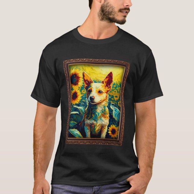 Portuguese Podengo Pequeno Painting Sunflower Flow T-Shirt (Front)