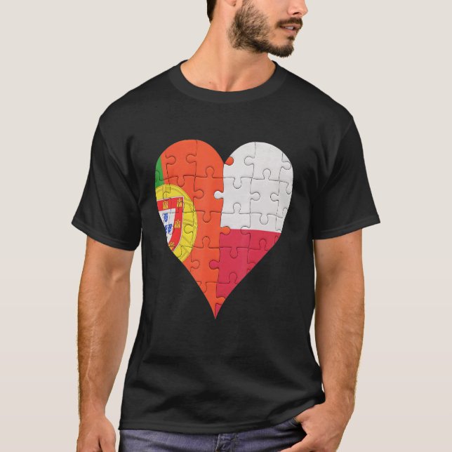 Portuguese Polish Flag Heart T-Shirt (Front)