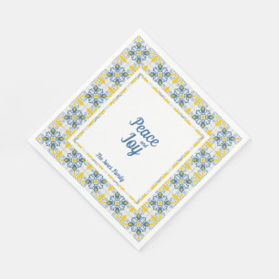 Portuguese pretty tiles frame for family Christmas Napkins