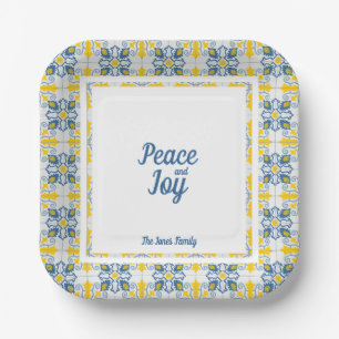 Portuguese pretty tiles frame for family Christmas Paper Plates