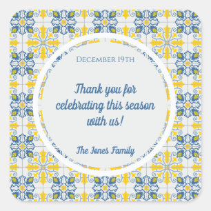 Portuguese pretty tiles frame for family Christmas Square Sticker