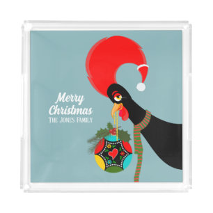 Portuguese Rooster and holly Christmas bauble Acrylic Tray