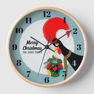Portuguese Rooster and holly Christmas bauble Clock