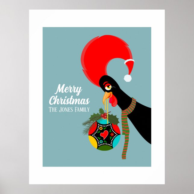Portuguese Rooster and holly Christmas bauble Poster (Front)