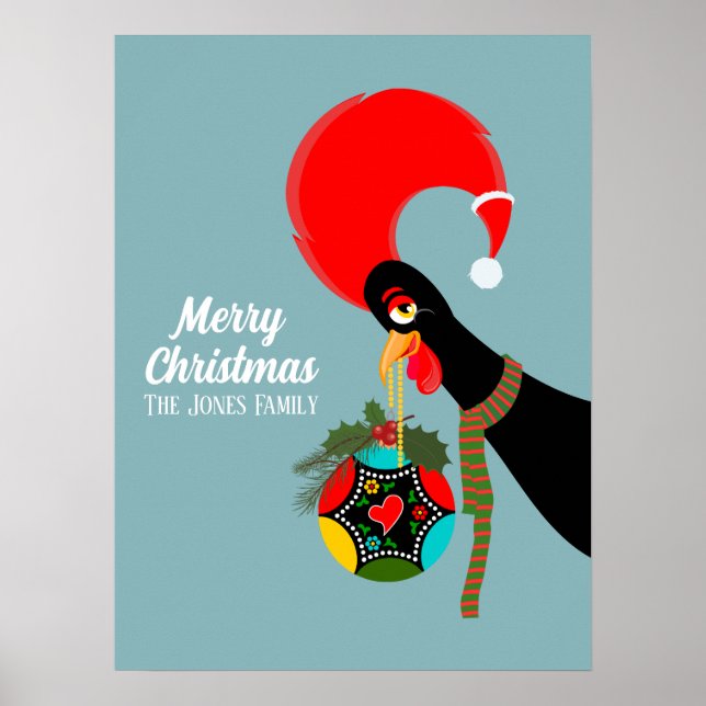 Portuguese Rooster and holly Christmas bauble Poster (Front)