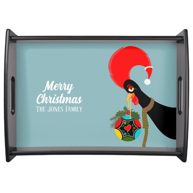Portuguese Rooster and holly Christmas bauble Serving Tray (Front)