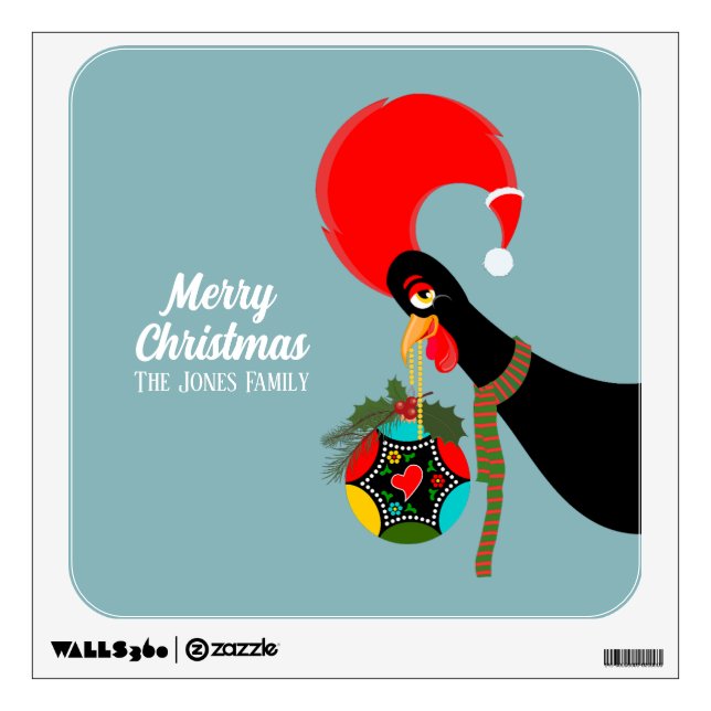 Portuguese Rooster and holly Christmas bauble Wall Decal (Front)