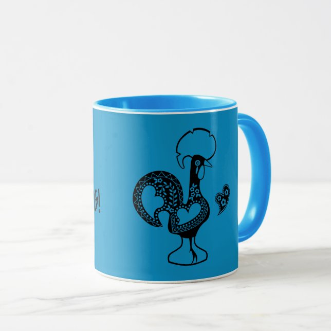 Portuguese Rooster Bom dia- Good morning quote Mug (Front Right)
