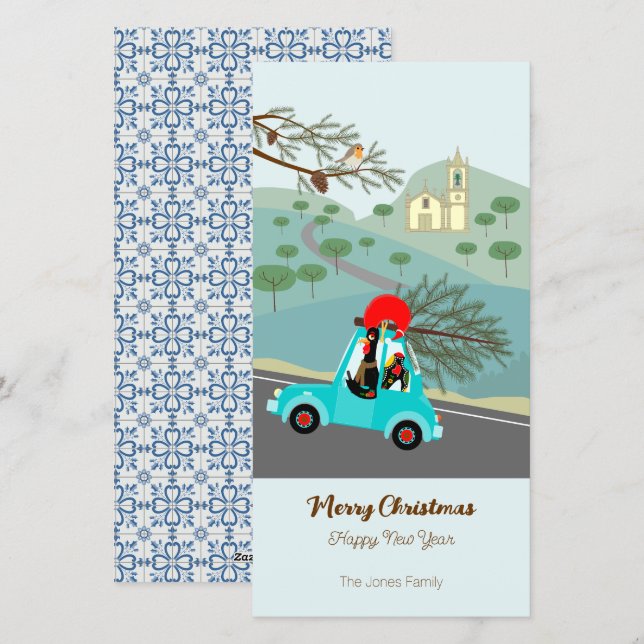 Portuguese Rooster Christmas festive ride Holiday Card (Front/Back)