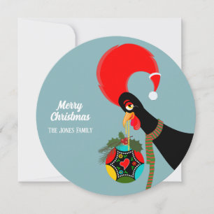 Portuguese Rooster Christmas holly bauble card