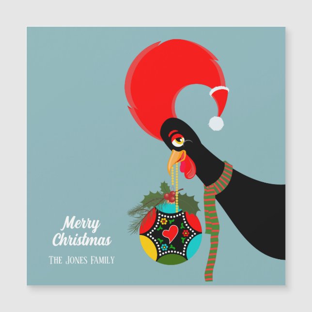 Portuguese Rooster  Christmas holly bauble card (Front)