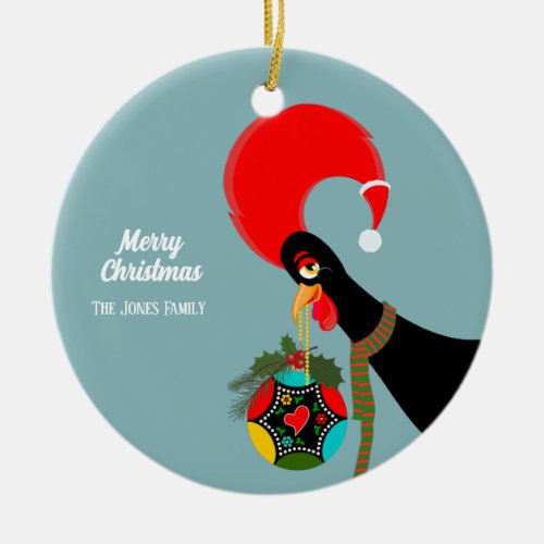 Portuguese Rooster Christmas holly bauble Ceramic Ornament