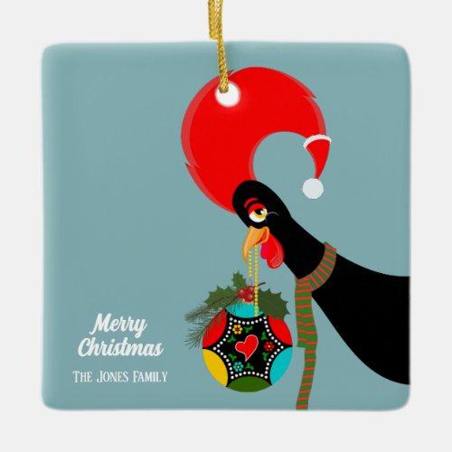 Portuguese Rooster Christmas holly bauble Ceramic Ornament