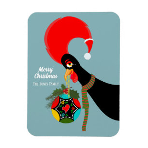 Portuguese Rooster Christmas holly bauble Magnet
