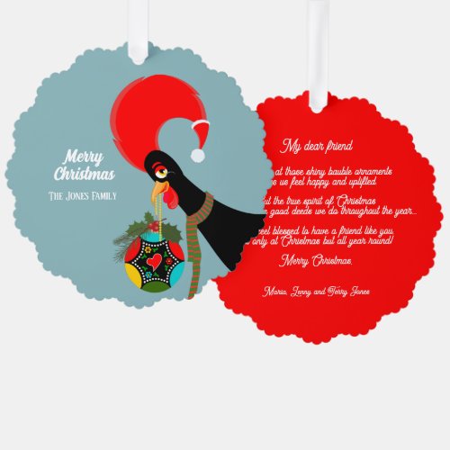 Portuguese Rooster Christmas holly bauble Ornament Card