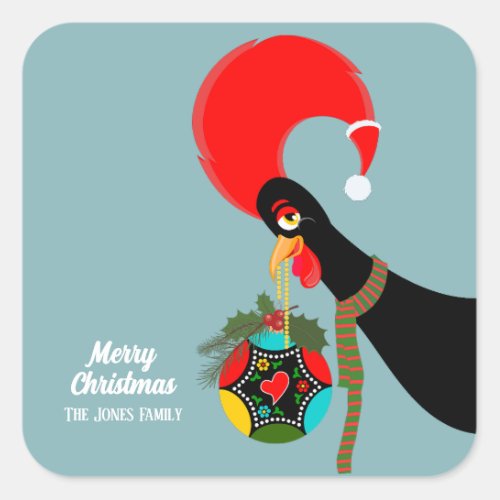 Portuguese Rooster  Christmas holly bauble Square Sticker