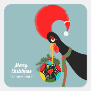 Portuguese Rooster Christmas holly bauble Square Sticker