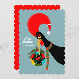 Portuguese Rooster Christmas Lights and Baubles Card
