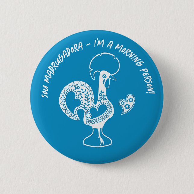 Portuguese Rooster Early Riser Modern Silhouette Button (Front)