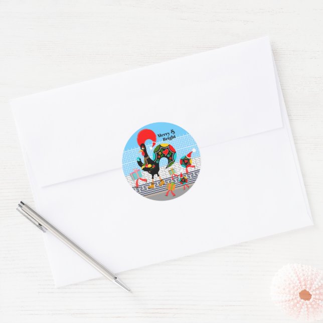 Portuguese Rooster Festive Christmas Parade Classic Round Sticker (Envelope)