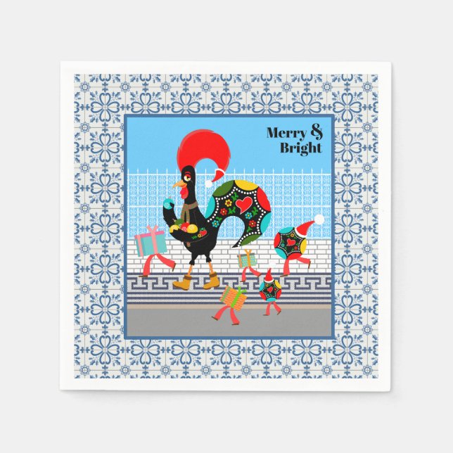 Portuguese Rooster Festive Christmas Parade Napkins (Front)