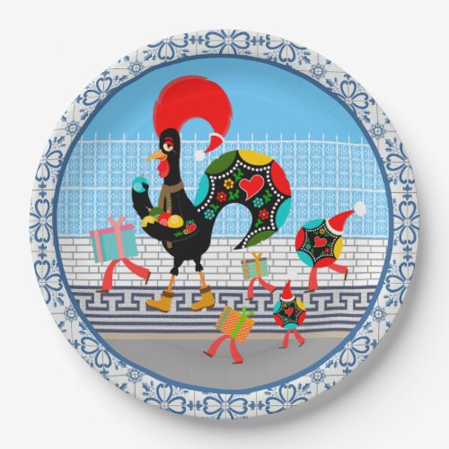 Portuguese Rooster Festive Christmas Parade Paper Plates