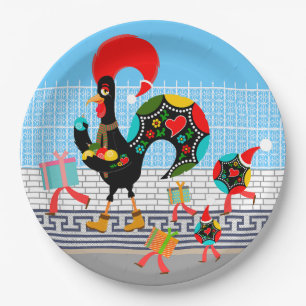 Portuguese Rooster Festive Christmas Parade Paper Plates