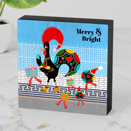 Portuguese Rooster Festive Christmas Parade Wooden Box Sign