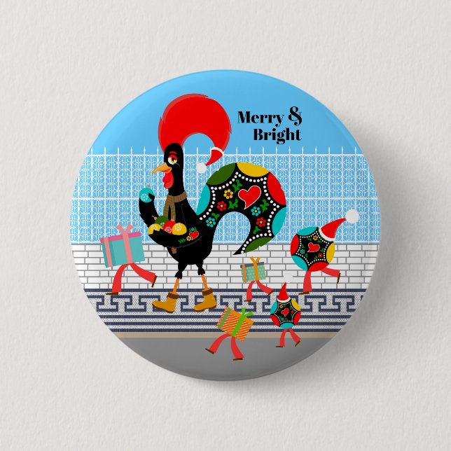 Portuguese Rooster Gifts and Baubles Parade Button (Front)