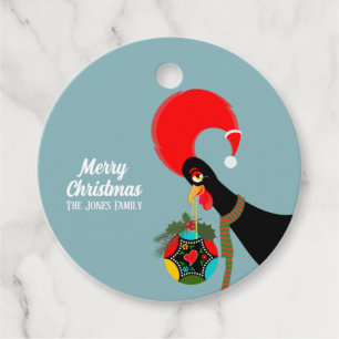 Portuguese Rooster Holly Christmas bauble Favor Tags