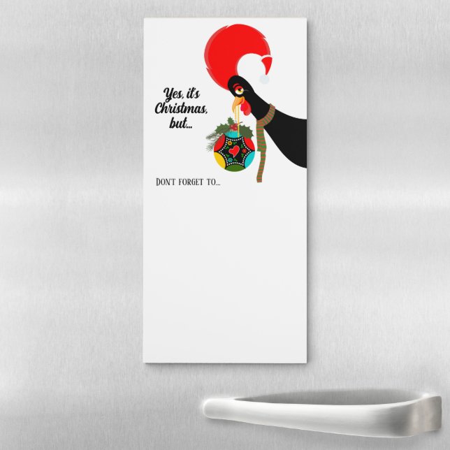 Portuguese Rooster Holly Christmas bauble Magnetic Notepad (In Situ)