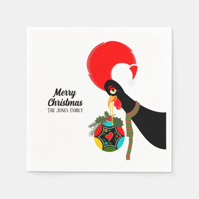 Portuguese Rooster Holly Christmas bauble Napkins (Front)