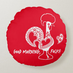 Portuguese Rooster Modern Silhouette Round Pillow