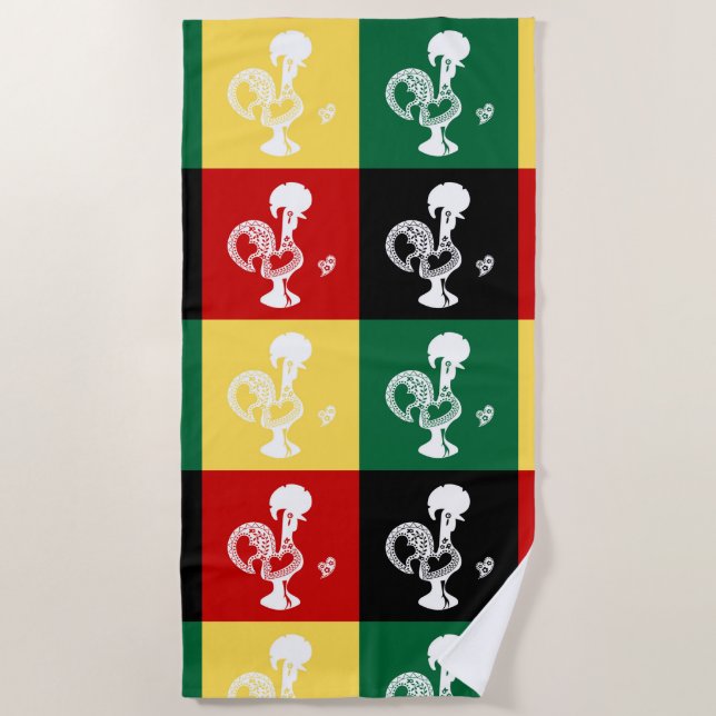 Portuguese Rooster of Barcelos colorful pattern Beach Towel (Front)