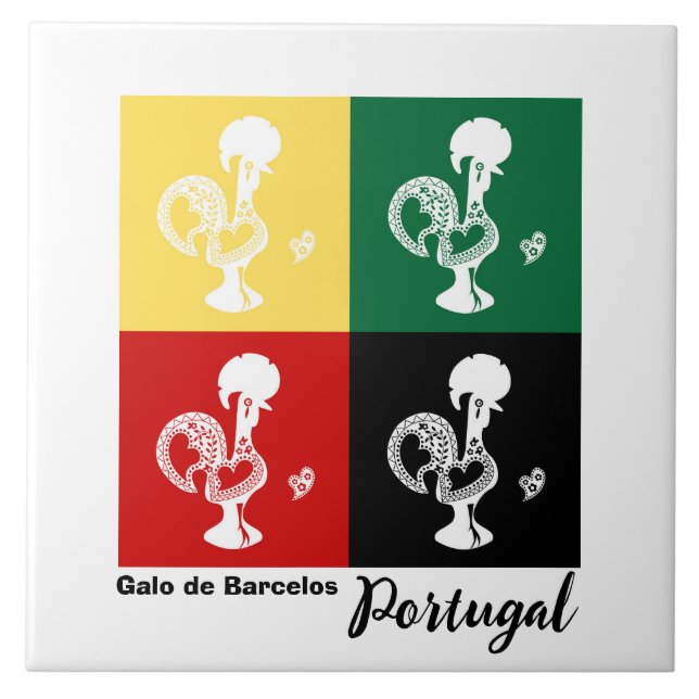 Portuguese Rooster of Barcelos colorful pattern Ceramic Tile (Front)