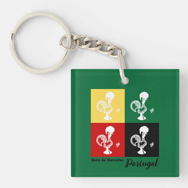 Portuguese Rooster of Barcelos colorful pattern Keychain (Front)