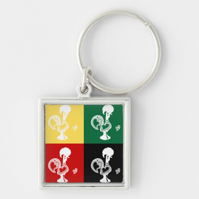 Portuguese Rooster of Barcelos colorful pattern Keychain (Front)