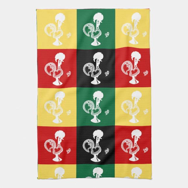 Portuguese Rooster of Barcelos colorful pattern Kitchen Towel (Vertical)