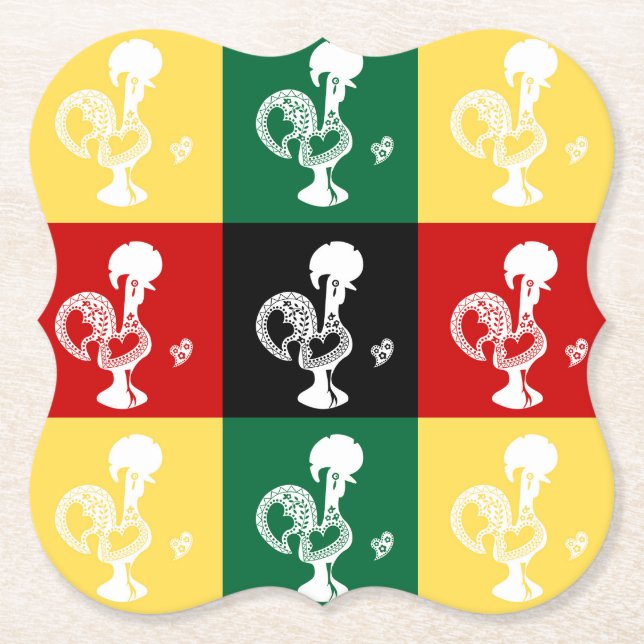 Portuguese Rooster of Barcelos colorful pattern Paper Coaster (Front)