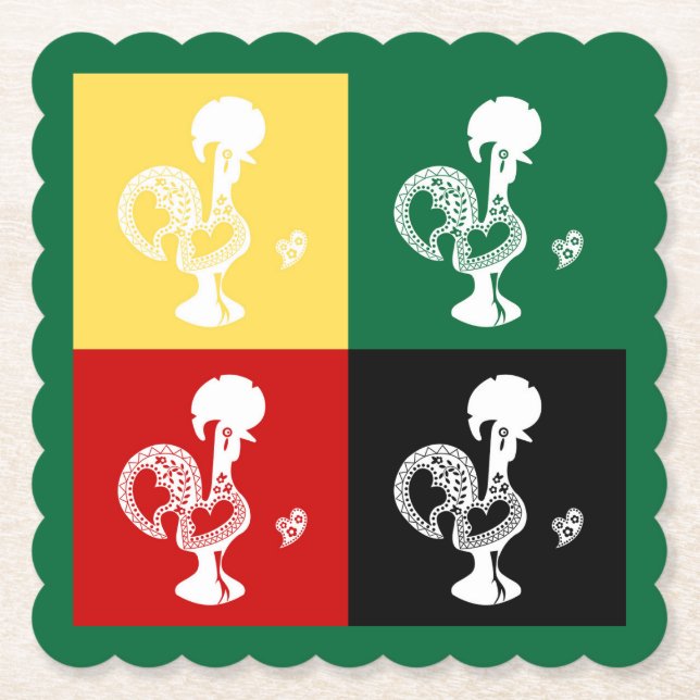 Portuguese Rooster of Barcelos colorful pattern Paper Coaster (Front)