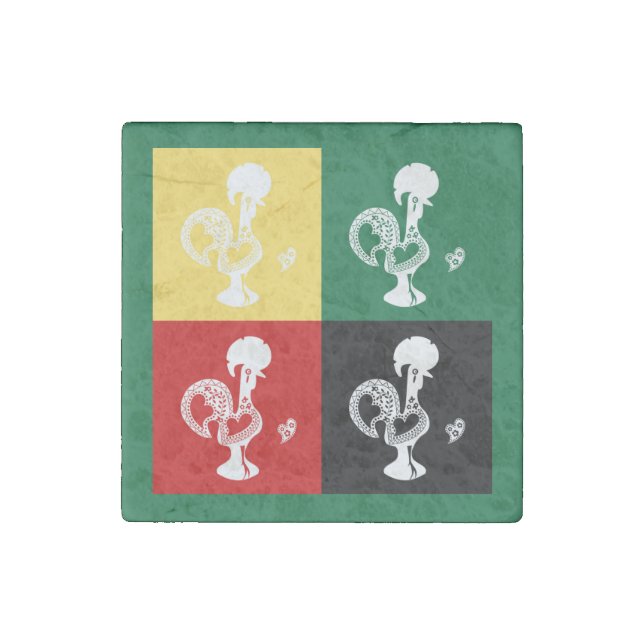 Portuguese Rooster of Barcelos colorful pattern Stone Magnet (Front)