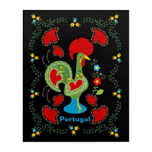 Portuguese Rooster of Luck in green color Acrylic Print