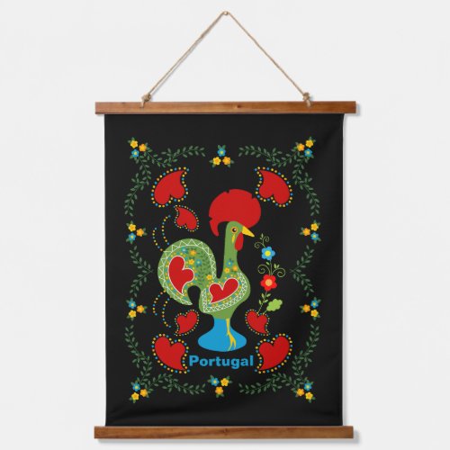 Portuguese Rooster of Luck in green color Hanging Tapestry