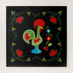 Portuguese Rooster of Luck in green color Jigsaw Puzzle