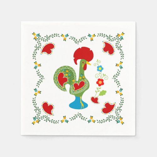 Portuguese Rooster of Luck in green color Napkins