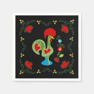 Portuguese Rooster of Luck in green color Napkins